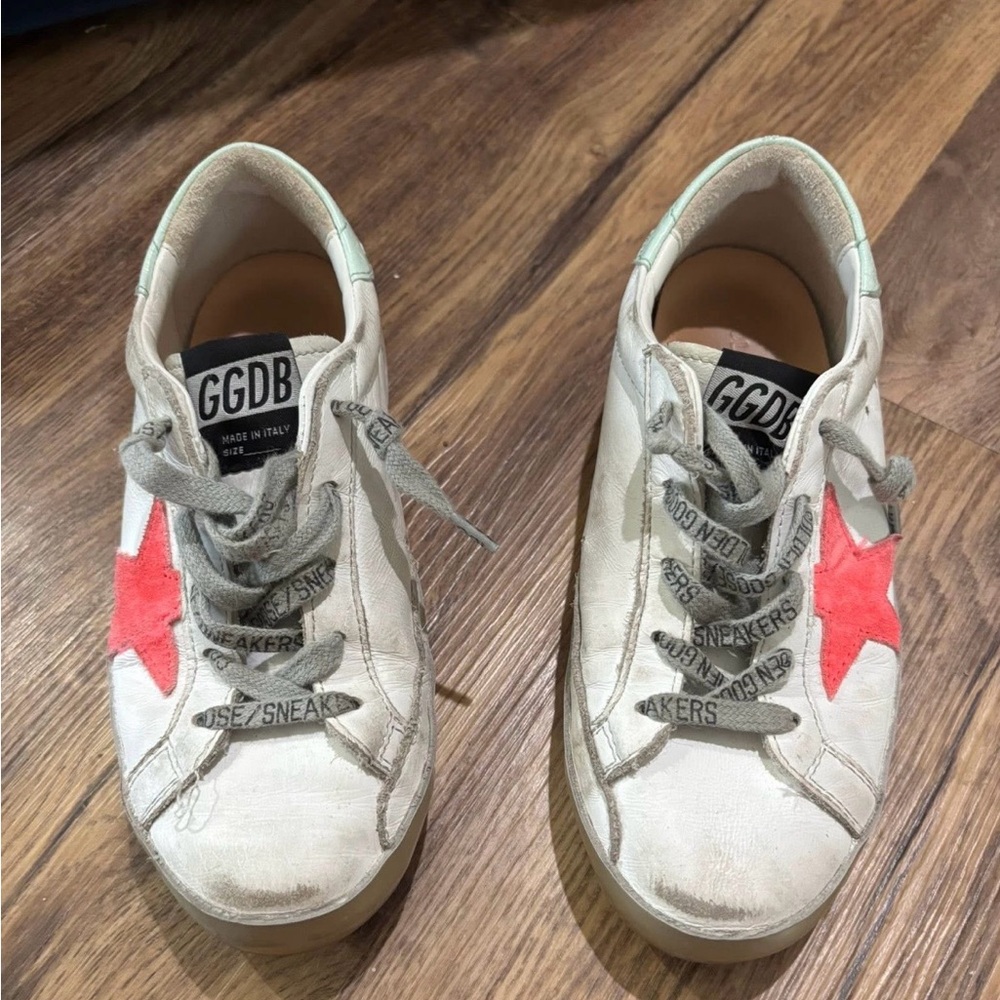 Golden Goose Kids White and Red Star Sneakers